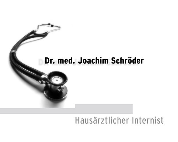 Das Bild zeigt ein Stetoskop und den schattierten Schriftzug »Dr. med. Joachim Schröder«.